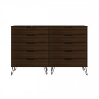 Manhattan Comfort 156GMC5 Rockefeller 10-Drawer Double Tall Dresser with Metal Legs in Brown